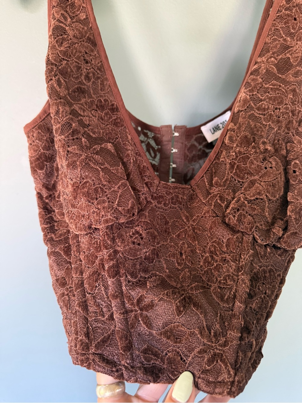 Rust Brown Lace velvet Crop Top bralette sz small